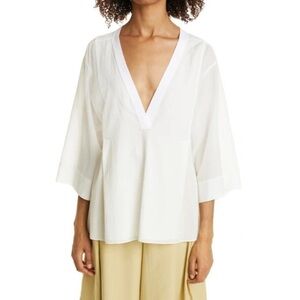 Vince. White Lightweight Cotton 3/4 Sleeve V-Neck Unlined Blouse Size XS